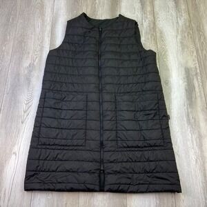 Pacibe Long Puffer Vest Womens Large Black Down Quilted Relaxed Full Zip